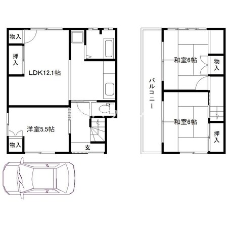 上の角 徒歩5分 2階の物件間取画像